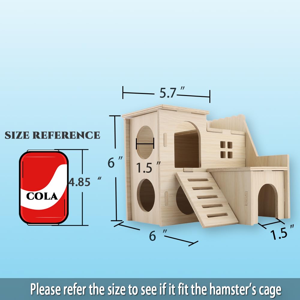 Tiny Hamster Maze Wood House Fun Slide House Double-Decker Hut for Dwarf Gerbil Mouse Mice Rat Small Animals(Only for Small Hamster) kcrygogo