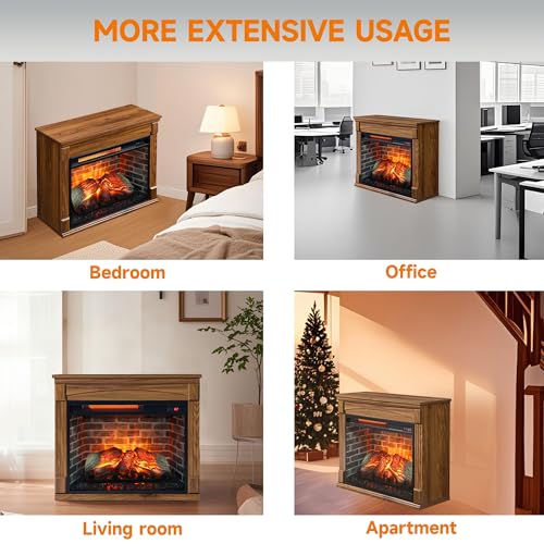 Innoflame 28" Electric Fireplace with Mantel, Freestanding Fireplaces with Realistic Flame & Logs, Remote Control, Timer, Adjustable 4 Flame Brightness, Indoor Fireplace for Living Room & Bedroom Innoflame
