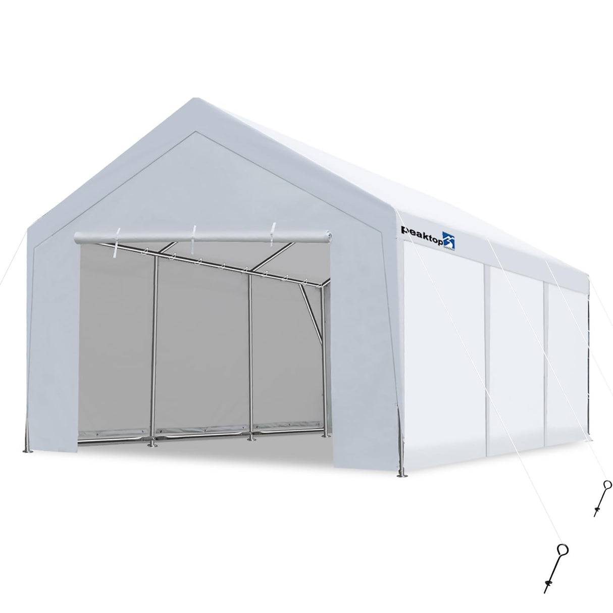 PEAKTOP OUTDOOR 12x20 ft Heavy Duty Carport, Portable Car Canopy, Garage Tent, Boat Shelter with Reinforced Triangular Beams and Ground Bar, Removable Sidewall & Zipper Doors, White PEAKTOP OUTDOOR