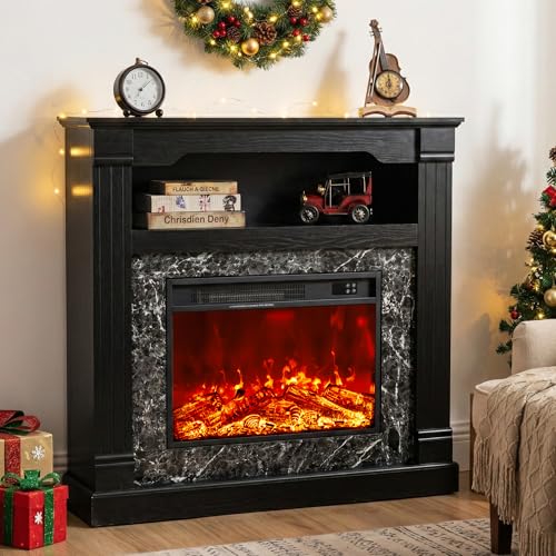 40" H Electric Fireplace with Mantel, 23" 4800 BTU Freestanding Electric Fireplace for Small to Medium Rooms, Heating to 60-99°F, LED Flame, Overheat Protection, Remote Control, Black Wood Grain ViridKnot