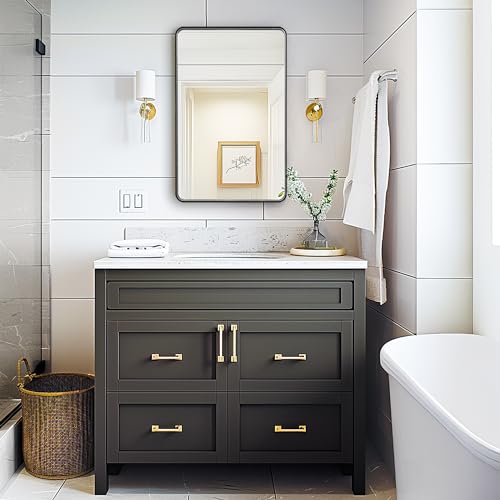 Fabuday Black Bathroom Mirror - 16x24 Inch Rectangle Wall Mounted Mirror Over Sink, Black Trim Metal Frame Vanity Mirror Hanging for Farmhouse, Bedroom, Restroom, Living Room, Entryway Decor Fabuday