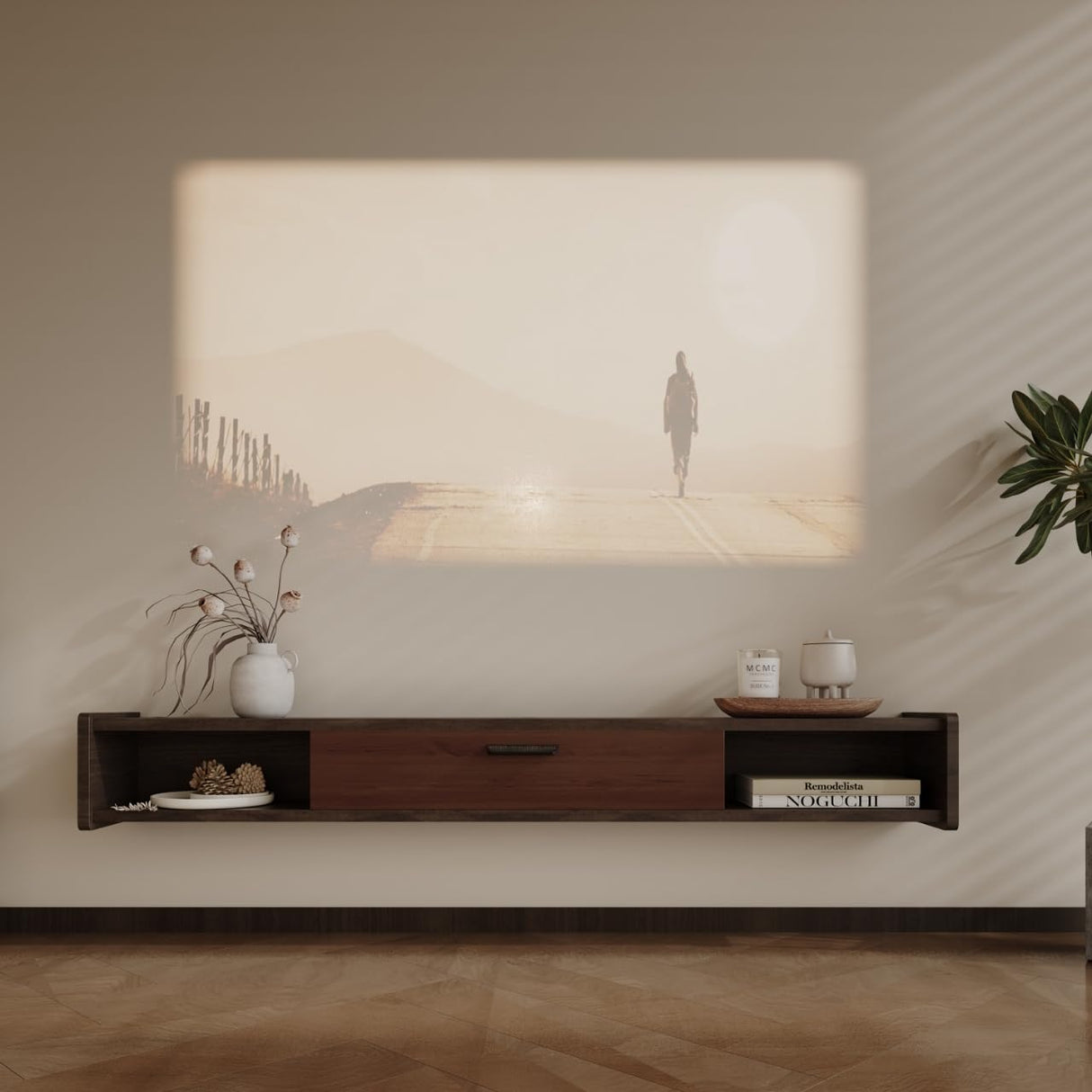 Furniloft 55'' Floating TV Stand,Wall Mounted TV Console,Floating TV Cabinet,Under TV Shelf for Bedroom Living Room(Walnut) Furniloft