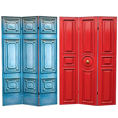 Red Lantern 6 ft. Tall Double Sided Door Print Canvas Room Divider, Fancy Door Red Lantern