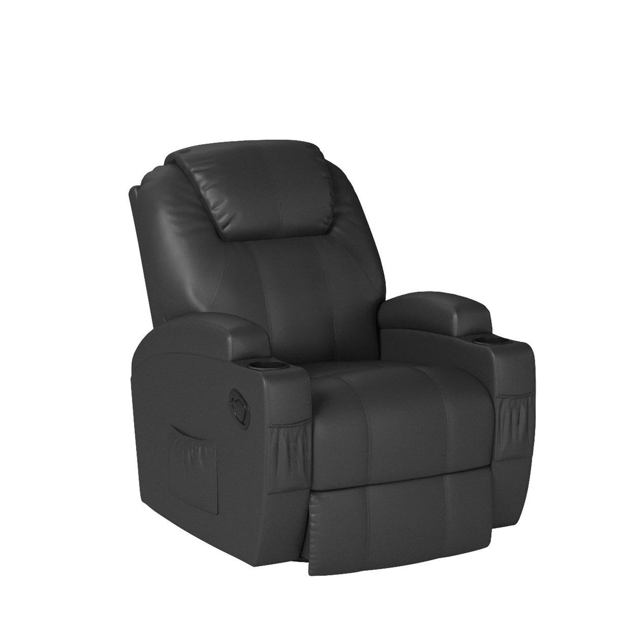Furniwell Rocker Recliner Chair with Massage for Elderly, Leather Adjustable 360°Swivel Rocking Sofa for Living Room with Remote Control, Cup Holders (Black) Furniwell