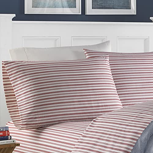 Nautica - Queen Sheets, Cotton Percale Bedding Set, Casual Home Decor (Coleridge Stripe Red, Queen) Nautica