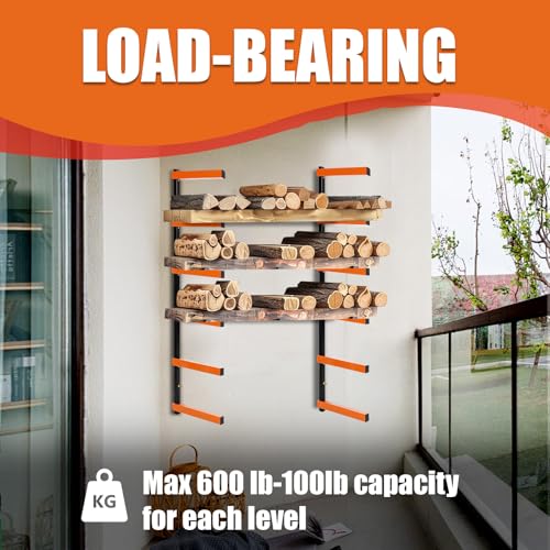 KUAFU Lumber Storage Rack Board Basement Storage Wall Mounted Rack Max 600 lb Steel with 6-Level Wall Mount, Indoor & Outdoor 1 Pack KUAFU