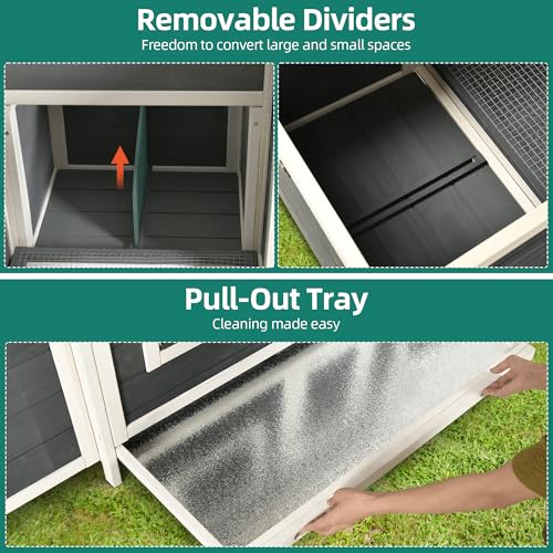 YITAHOME Chicken Coop 11.5ft² Large Wooden Chicken House Chicken Pen Outdoor with 2 Nesting Boxes Poultry Cage Rabbit Hutch Duck Cage with Weatherproof Roof (Grey) YITAHOME