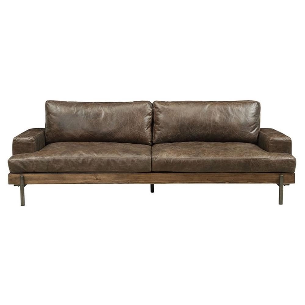 Acme Silchester Leather Sofa in Oak and Distress Chocolate Acme