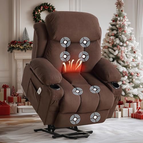 BOSMILLER Power Lift Recliner Chair with Massage and Heat for Elderly, Electric Recliner Single Sofa with Two Cup Holders, Extended Footrest, Side Pocket and USB Charge Port for Living Room
