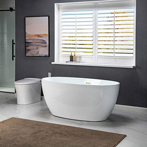 WOODBRIDGE 55" Acrylic Freestanding Bathtub Contemporary Soaking White Tub with Brushed Gold Overflow and Drain,B1418-BG WOODBRIDGE