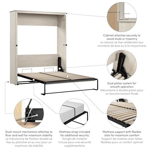 Bestar Key West 69W Queen Murphy Bed, Space-Saving Sleeping Arrangement for Multipurpose Area, Bedroom, Guest Room, or Living Room in Linen White Oak Bestar