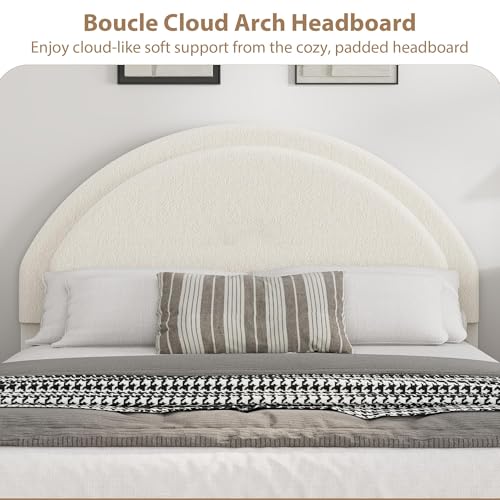 Garvee Queen Size Bed Frame with Storage Drawers, Upholstered Boucle Platform Bed with Round Headboard, Heavy Duty & Noise Free, No Box Spring Needed, Beige Garvee