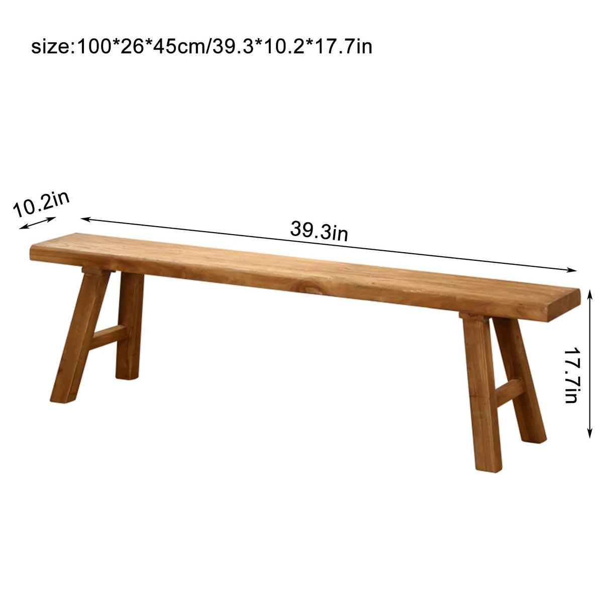 Farmhouse Indoor Wooden Living room Dining Bench, Asian Natural Wood Kitchen Entryway Bench with Armless Design and Short Height, Solid Wood Shoe Bench Entryway Benches,Brown(100*26*45cm/39.3*10.2*17. SEIFE