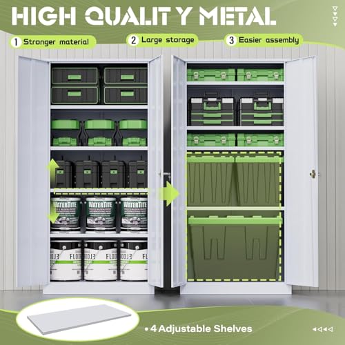 SUNCROWN Metal Storage Cabinets, 72”Locking Cabinet with 2 Doors and 4 Adjustable Shelves, Steel Utility Tool Garage Cabinets,Tall Metal Lockable File Cabinet for Office,Home, Gym, School, Grey SUNCROWN