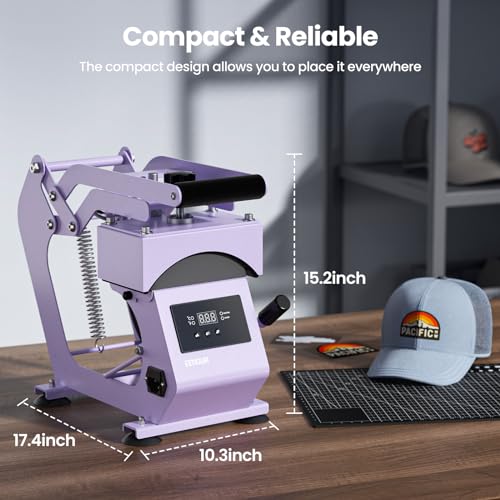 Hat Press Heat Machine for Caps with Precise Temp&Timer Control, Timer Auto Starter, Hat Heat Press with 2 Platens for Trucker Hat & HTV Iron on Vinyl, Sublimation Hat Press, Heat Transfer (Purple) EENOUR
