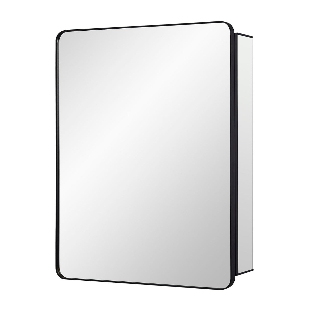 IDYLLOR Black Bathroom Mirror Medicine Cabinet with Round Corner Framed Door 24 x 30 inch, Recessed or Surface Mount, with Adjustable Glass Shelves IDYLLOR
