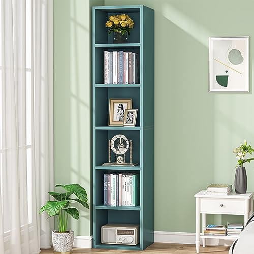 LITTLE TREE 70.9 Inch Tall Narrow Bookcase, Corner Bookshelf 6 Tier Cube Display Shelf Storage Organizer for Small Space, Blue LITTLE TREE
