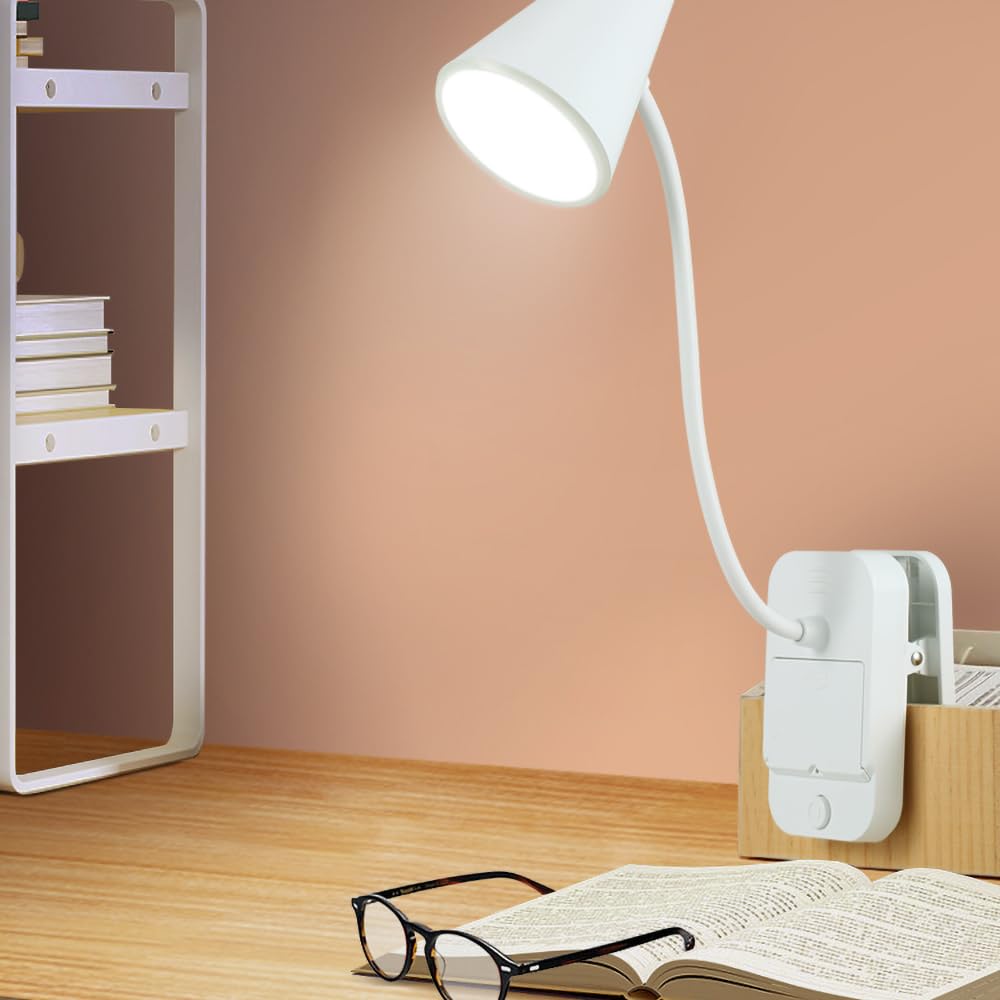 Reading book light,Led desk lamp,White,Desk lamp with USB charging port,Standing, clip-on,Battery and USB dual-use,360° rotating hose,Eye-care desk light,Small and cute desk lamp,Clip on Office lamp hepan block