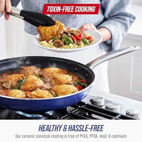 Blue Diamond Cookware 9.5" & 11" Frying Pan Skillet Set, Diamond Infused Ceramic Healthy Nonstick, PFAS & PFOA-Free, Dishwasher Safe, Oven Safe, Even Heating, Metal Utensil Safe, Warp Control, Blue Blue Diamond