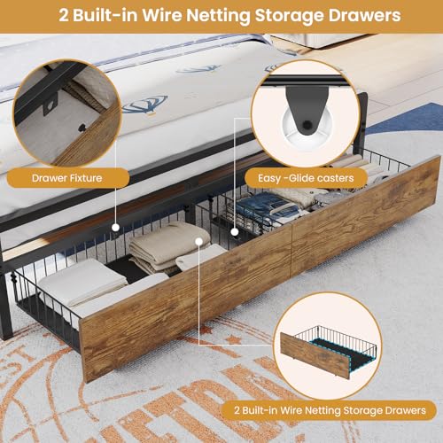 DICTAC Twin Over Full Bunk Bed with 4 Storage Drawers and 3-Tier Open Bookshelf Metal Bunk Bed with LED Lights,Charging Station and Pegboard,L-Shaped bunk Beds with Safety Guardrail and Ladder,Black DICTAC