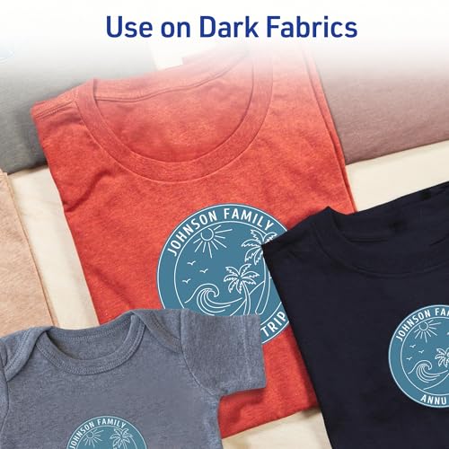 Avery Printable Heat Transfer Paper for Dark Fabrics, 8.5" x 11", Inkjet Printer Compatible, 5 Sheets of Iron On Transfer Paper, Great for Custom Shirts, Uniforms, Gifts, and More (3279) AVERY