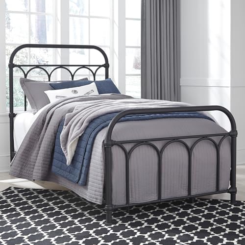 Signature Design by Ashley Nashburg Farmhouse Industrial Twin Metal Bed with Powdercoated Finish, Matte Black Signature Design by Ashley