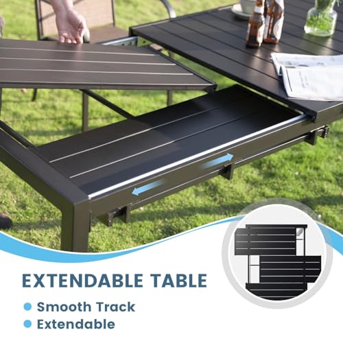 DIFY 47"-78.7" Extendable Outdoor Furniture Dining Table for 6-8, Black Rectangular Patio Dining Table with Metal Frame for Garden, Lawn, Poolside and Yard DIFY
