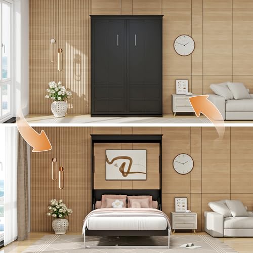 CFITCER Murphy Bed Full - Space Saving Wall Murphy Bed Full Convertible Hidden Bed for Small Apartments, Guest Rooms, Home Offices and Dens.(Mattress not Included) (Black) CFITCER
