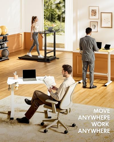 FLEXISPOT H7 Plus Gas Spring Adjustable Standing Desk, Mobile Rolling Sit-Stand Table with Wheels, Cordless Stand Up Desk for Small Spaces & Home Office, 32" One-Piece Desktop White,Height 27.6"–45" FLEXISPOT