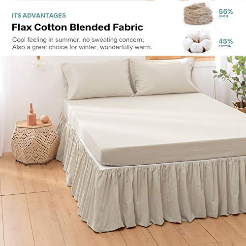 BISELINA French Linen Bed Skirt with Pleated Frills 14-Inch Tailored Drop Natural Flax Cotton Blend Dust Ruffle Soft Cozy Farmhouse Bedding (14" Twin, Linen) BISELINA