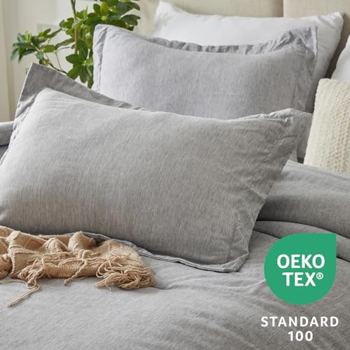CozyLux King Size Comforter Set - 3 Pieces Light Grey Soft Luxury Cationic Dyeing Bedding Comforter for All Season, Light Gray Breathable Lightweight Fluffy Bed Set with 1 Comforter and 2 Pillow Shams CozyLux
