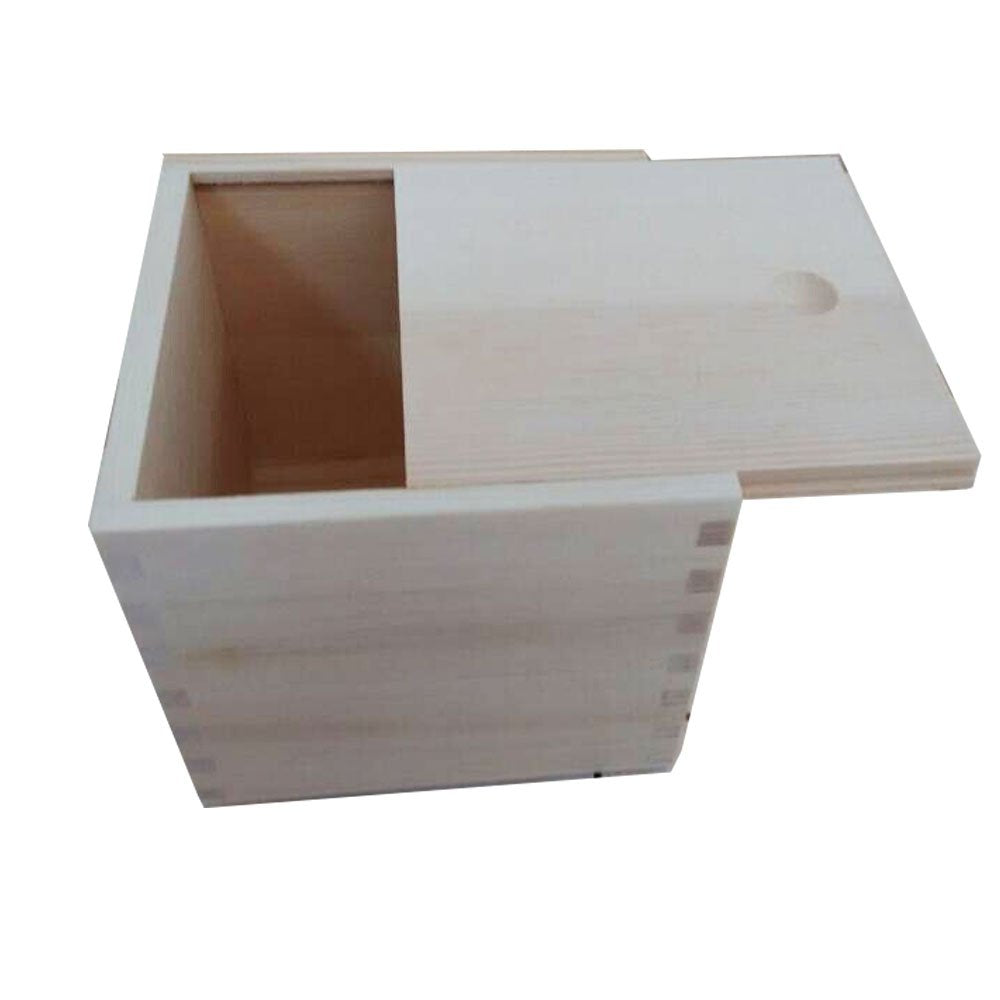 StarMall Wooden Unfinished Storage Box with Slide Top-Square (Big(5" x 5" x 4.5")) StarMall