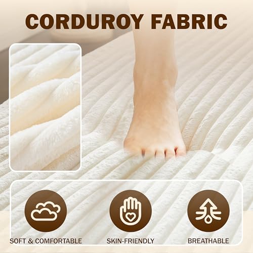 78" Twin Size Convertible Folding Sleeper Sofa Bed, Modern Corduroy Futon Sofa Bed with Pillow, Foam Mattress Loveseat Cloud Couch, No Assembly Floor Couches for Living Room, Playroom, Apartment Beige extrasleep