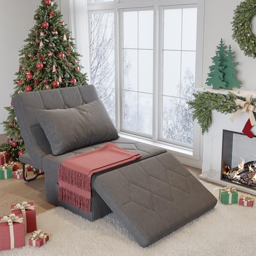 DSNAPE Convertible Sofa Bed with 5-Level Adjustable Backrest, 70" D x 34" W 4-in-1 Folding Ottoman Sleeper Chair Bed, Modern Single Futon Couch for Living Room Apartment Dorm Small Space, Dark Grey DSNAPE