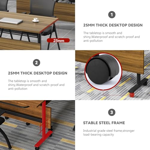 Folding Conference Table,Mobile Conference Room Tables Rolling Meeting Table with Caster Wheels,Flip Top Mobile Training Room Table,Foldable Rectangle Seminar Tables for Office,Classr (6pack, 61in) MSFDC