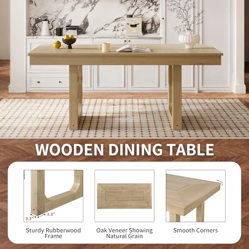 Merax 7 Piece Extendable Wooden Dining Table Set, Farmhouse Extendable with 18" Move Leaf, 78" Rustic and 6 Upholstered Chairs for Kitchen Room, Natural Merax