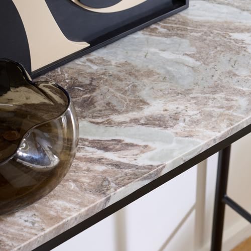 SAFAVIEH Home Collection - Frederick Console Table, Brown & Grey Marble Top with Black Metal Legs (CNS3707A) SAFAVIEH