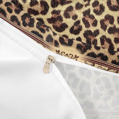 Brown Leopard Print Duvet Cover Set King Size,Kids Girls Woman Novelty Room Decor,Abstract Wild Animal Skin Comforter Cover,Paisley Floral Boho Bedding Set,Rustic Retro Quilt Cover,2 Pillowcases Homewish