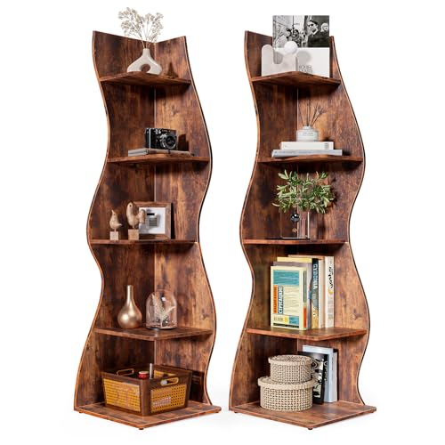 LITTLE TREE Small Corner Shelf, Modern 5-Tier Wall Corner Bookshelf, Stylish Bookcase Storage Rack for Small Space, Living Room, Bedroom LITTLE TREE