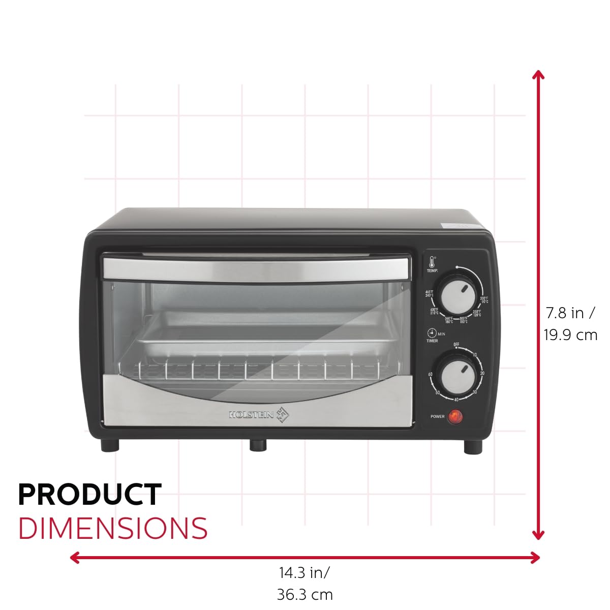 Holstein Housewares 4 Slice Countertop Toaster Oven with 60 Minute Timer Includes Pan and Wire Rack, Perfect for Baking, Broiling, and Toasting Compact Design in Sleek Black for Convenient Kitchen Use Holstein Housewares