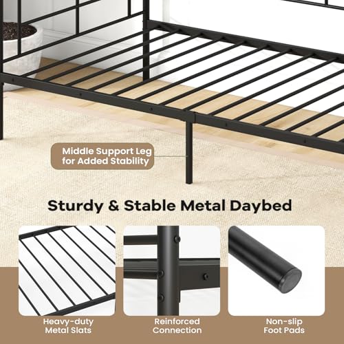 IFANNY Daybed Frame, Metal Twin Size Platform Bed with Heavy Duty Slat Support, Space-Saving Sofa Bed Frame for Living Room Bedroom Guest Room, No Box Spring Needed - Black IFANNY