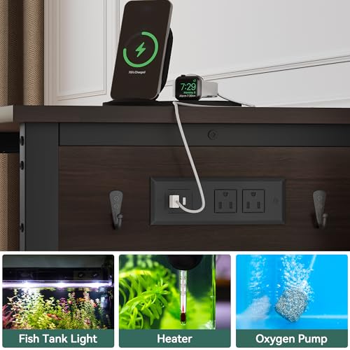 YITAHOME 40-50 Gallon Fish Tank Stand with Power Outlet, 40x18 Inch Metal Aquarium Stand with 3-Tier Adjustable Storage Shelves and Hooks, 700LBS Capacity, Black YITAHOME