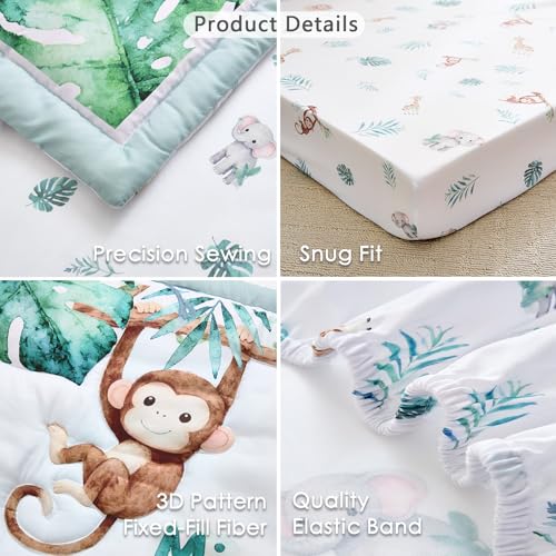 NacoMoco 3-Piece Crib Bedding Set for Boys Girls - Ultra Soft & Skin Friendly Baby Bedding Set Includes Crib Comforter, Sheet & Crib Skirt (Safari) NacoMoco