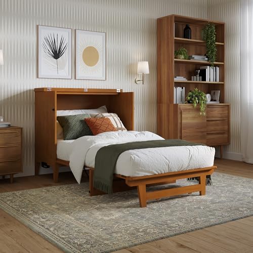 AFI, Santa Fe Twin Murphy Bed Chest with 6" Mattress & Built-in USB Charger, Light Toffee AFI