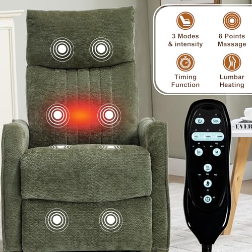 High Back Massage Recliner with Heat - Swivel Rocking Chair for Small Spaces, Manual Lazy Boy Recliner for Adults, Perfect for Living Room & Bedroom, Soft Fabric (Antique Green)