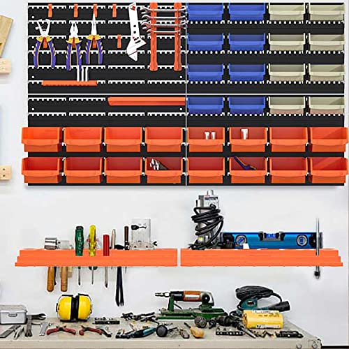 52PCS Wall Mounted Storage Bins Garage Storage Drawers with 4PCS Wall Mounting Peg Boards Workshop Parts Rack Container Tool Organizer Easy Access Compartments for Hardware Crafts Office Supplies RELIANCER