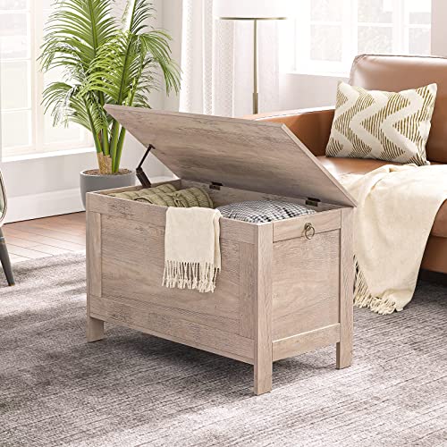 HOOBRO Toy Box, Retro Wooden Look Storage Chest with Safety Hinge, Entryway Storage Bench Supports 220 lb, 29.9 x 15.7 x 18.9 Inches Toy Chest Organizer, Easy Assembly (Greige) BG75CW01G1 HOOBRO