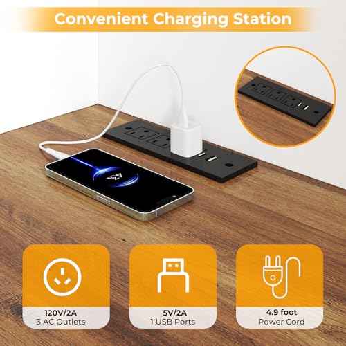 Zevemomo 47" Executive Desk, Computer Desk with Hutch, Farmhouse Desk with 3 Storage Cabinets, 2 Drawers & Built-in Charging Station, Writing Table for Office, Bedroom, Or Study Room-White Zevemomo