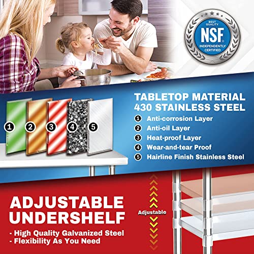 DuraSteel Food Prep Stainless Steel Table -30 x 24 Inch Metal Table Cart - Commercial Workbench with Caster Wheel - NSF Certified - For Restaurant, Warehouse, Home, Kitchen, Garage, Silver DuraSteel