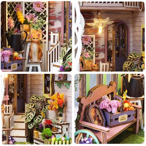 DIY Book Nook Kit - Miniature Dollhouse Booknook Kit for Adults,Teens, 3D Wooden Puzzle Bookend Bookshelf Deco, Christmas Birthday Gift, Flower House